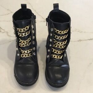 Kurt Geiger Girls Black Boots with Gold Chains and Rhinestones